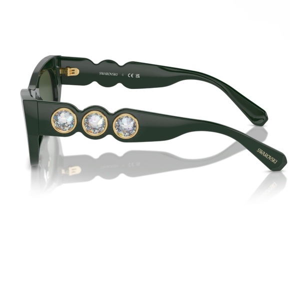 Swarovski Dark Emerald Green Crystal Arm Embellished Rectangular Sunglasses NEW - Picture 2 of 13